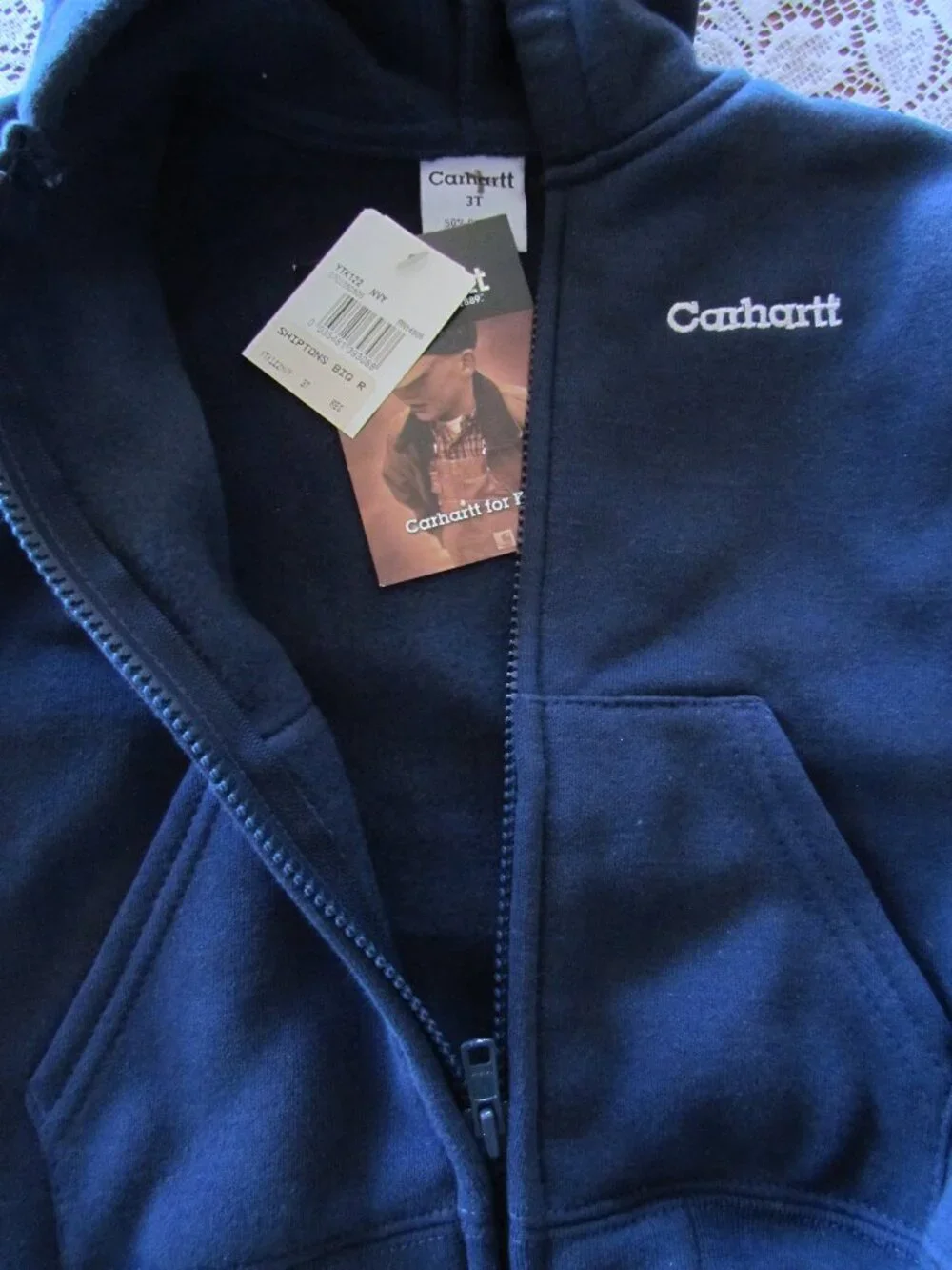BOY'S CARHARTT JACKET, 3T, HOODED ZIP FRONT FLEECE NWT NAVY BLUE, FRONT POCKETS